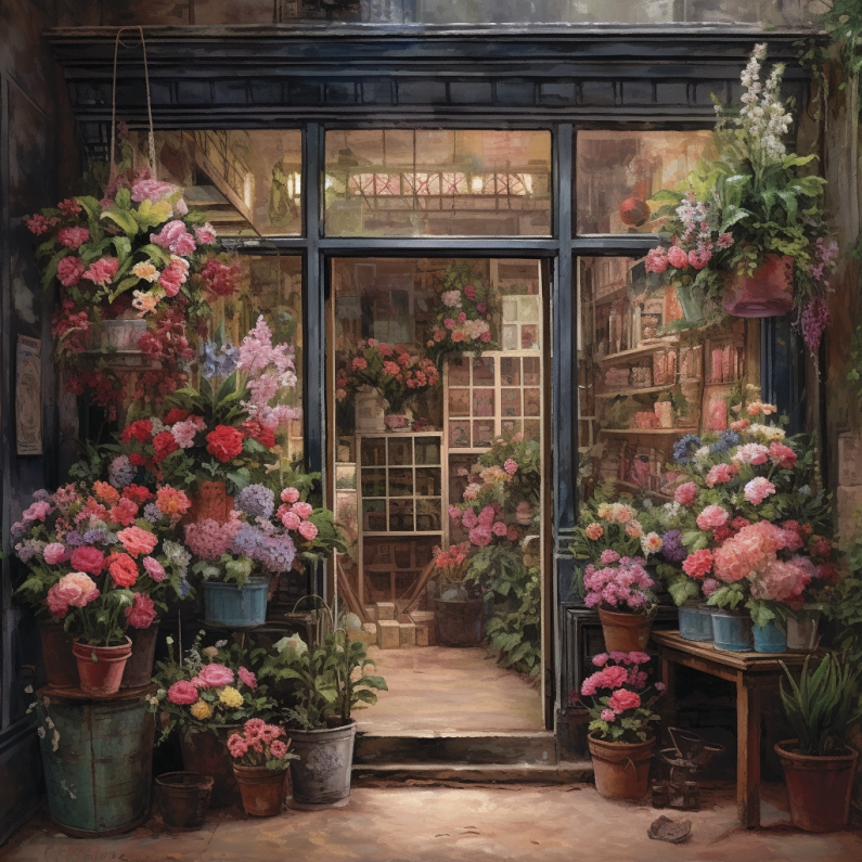 Витрины цветочного салона, если бы их украшали известные художники